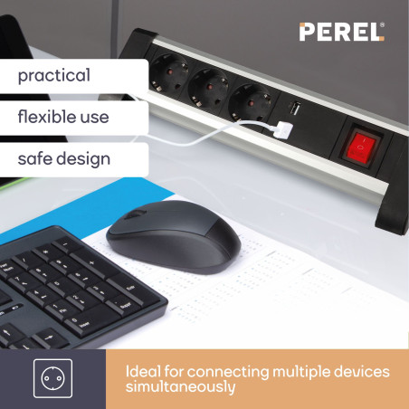 MULTIPRISE DE TABLE - 3 PRISES - 2 PORTS USB - 2.4 A - TERRE ALLEMANDE