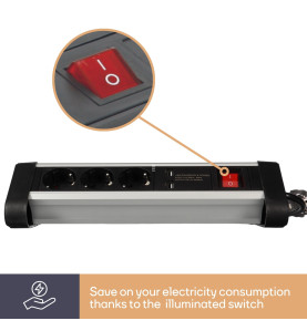 MULTIPRISE DE TABLE - 3 PRISES - 2 PORTS USB - 2.4 A - TERRE ALLEMANDE