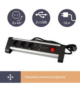 MULTIPRISE DE TABLE - 3 PRISES - 2 PORTS USB - 2.4 A - TERRE ALLEMANDE