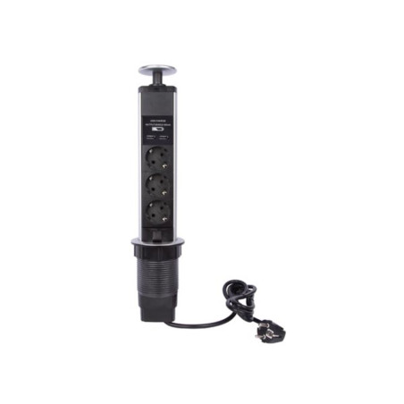 BLOC 3 PRISES ESCAMOTABLE + 2 x USB - SCHUKO - PRL