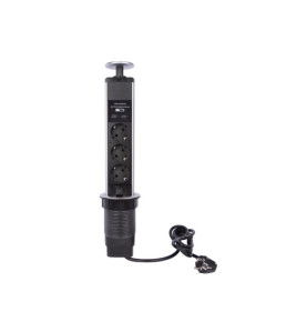 BLOC 3 PRISES ESCAMOTABLE + 2 x USB - SCHUKO - PRL