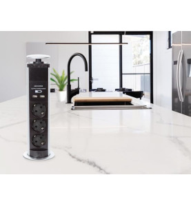 BLOC 3 PRISES ESCAMOTABLE + 2 x USB - SCHUKO - PRL