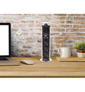 BLOC 3 PRISES ESCAMOTABLE + 2 x USB - SCHUKO - PRL