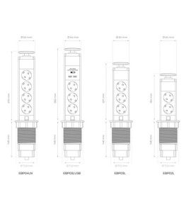 BLOC 3 PRISES ESCAMOTABLE + 2 x USB - SCHUKO - PRL
