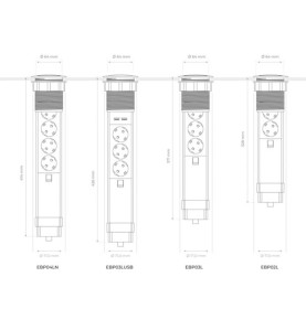 BLOC 3 PRISES ESCAMOTABLE + 2 x USB - SCHUKO - PRL