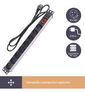BLOC MULTIPRISE - 8 PRISES - TERRE FRANÇAISE - POUR RACK 19" - PRL