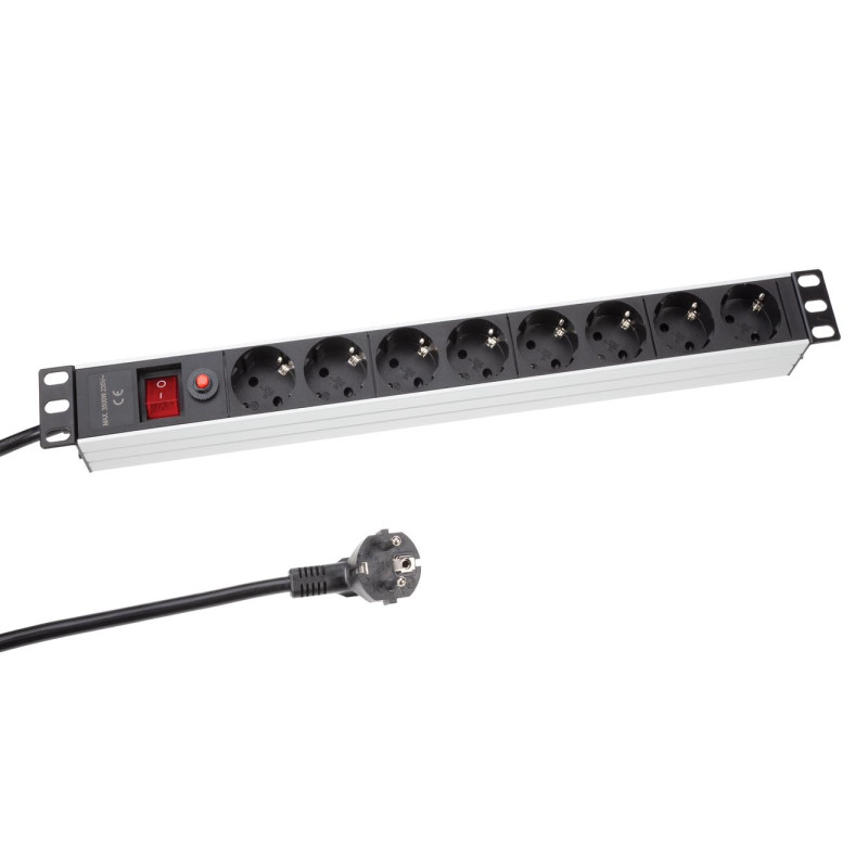 BLOC MULTIPRISE - 8 PRISES - TERRE ALLEMANDE - POUR RACK 19"