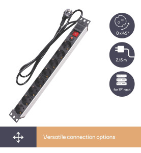 BLOC MULTIPRISE - 8 PRISES - TERRE ALLEMANDE - POUR RACK 19" - PRL