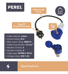 CÂBLE ADAPTATEUR AVEC FICHE SCHUKO VERS PRISE CEE - PRL