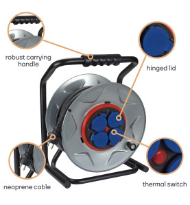 ENROULEUR NÉOPRÈNE AVEC SYSTEME "ANTI-TWIST" - 25 m - 3G2.5 - 4 PRISES