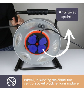 ENROULEUR NÉOPRÈNE AVEC SYSTEME "ANTI-TWIST" - 25 m - 3G2.5 - 4 PRISES