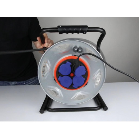 ENROULEUR PROFESSIONNEL AVEC SYSTÈME ANTI-ROTATION - CÂBLE EN NÉOPRÈNE - 40 m - 3G2.5 - 4 PRISES - TERRE ALLEMANDE