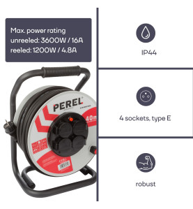 ENROULEUR PROFESSIONNEL NÉOPRÈNE - 40 m - 3G2.5 - 4 PRISES - TERRE FRA