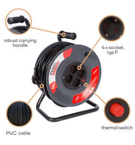 ENROULEUR 50 m - 3G1.5 - 4 PRISES - PRISE ALLEMANDE - PRL