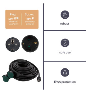 RALLONGE ÉLECTRIQUE AVEC 2 PRISES - USAGE EXTÉRIEUR - 10 m - NOIR - 3G