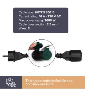 RALLONGE ÉLECTRIQUE AVEC 2 PRISES - USAGE EXTÉRIEUR - 10 m - NOIR - 3G