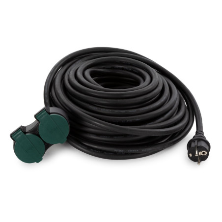 RALLONGE ÉLECTRIQUE AVEC 2 PRISES - USAGE EXTÉRIEUR - 20 m - NOIR - 3G