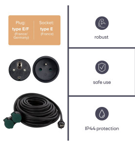 RALLONGE ÉLECTRIQUE AVEC 2 PRISES - USAGE EXTÉRIEUR - 20 m - NOIR - 3G