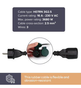 RALLONGE ÉLECTRIQUE AVEC 2 PRISES - USAGE EXTÉRIEUR - 20 m - NOIR - 3G
