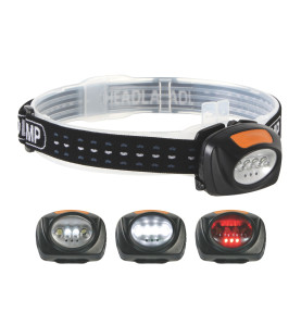 LAMPE FRONTALE 2 EN 1 À 4 LED BLANCHES ET 3 LED ROUGES - PRL