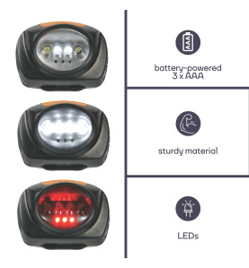 LAMPE FRONTALE 2 EN 1 À 4 LED BLANCHES ET 3 LED ROUGES - PRL