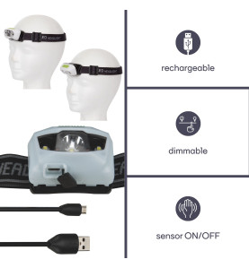 LAMPE FRONTALE À LED ET CAPTEUR ON/OFF - RECHARGEABLE - PRL
