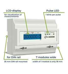 Compteur kwh triphasé pour montage sur rail din - 7 modules - usage pr