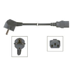 CÂBLE D'ALIMENTATION GRIS CEE 7/7 90° + C13 L=3.0 m, 3G1.0 mm² - PRL