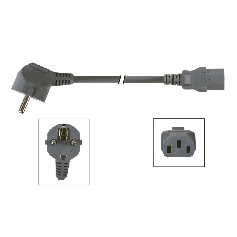 CÂBLE D'ALIMENTATION GRIS CEE 7/7 90° + C13 L=3.0 m, 3G1.0 mm²