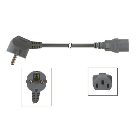 CÂBLE D'ALIMENTATION GRIS CEE 7/7 90° + C13 L=3.0 m, 3G1.0 mm² - PRL