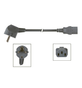 CÂBLE D'ALIMENTATION GRIS CEE 7/7 90° + C13 L=3.0 m, 3G1.0 mm² - PRL