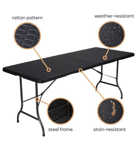 TABLE PLIANTE - IMITATION ROTIN - 180 x 75 x 74 cm - PRL