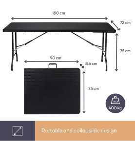 TABLE PLIANTE - IMITATION ROTIN - 180 x 75 x 74 cm - PRL
