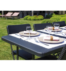 TABLE PLIANTE - IMITATION ROTIN - 180 x 75 x 74 cm - PRL