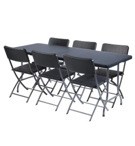 TABLE PLIANTE - IMITATION ROTIN - 180 x 75 x 74 cm - PRL