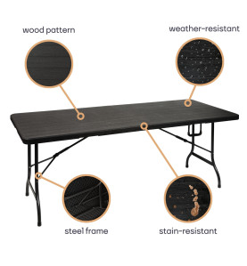 TABLE PLIANTE - IMITATION BOIS - 180 x 75 x 74 cm - PRL