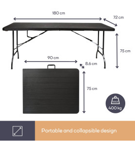 TABLE PLIANTE - IMITATION BOIS - 180 x 75 x 74 cm - PRL