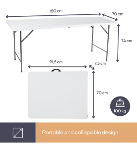 TABLE PLIANTE - 180 x 70 x 74 cm - PRL