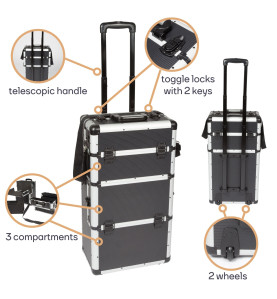 MALLETTE TROLLEY EN ALUMINIUM - 370 x 270 x 670 mm - 66,9 L - NOIR - P
