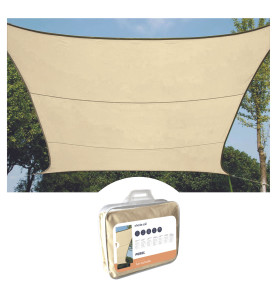 VOILE SOLAIRE PERMÉABLE - CARRÉ - 3.6 x 3.6 m - COULEUR : CHAMPAGNE - 
