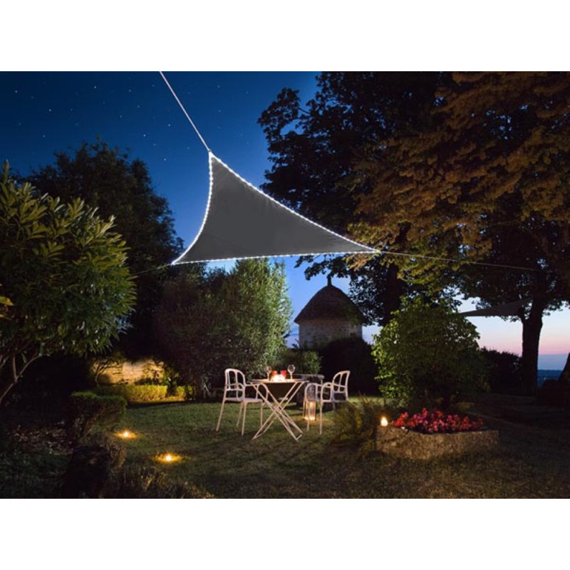 VOILE SOLAIRE AVEC CONTOUR LED - TRIANGULAIRE - 3.6 x 3.6 x 3.6 m - ANTHRACITE