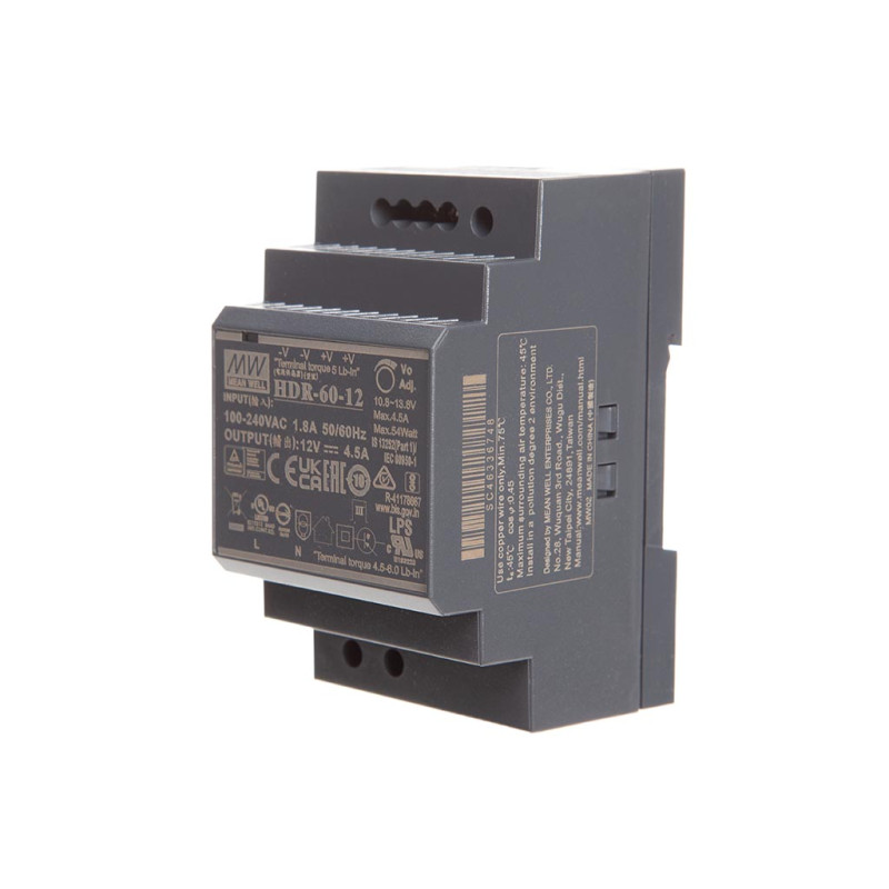 ALIMENTATION - 1 SORTIE - 60 W - 12 V 4.5 A - MONTAGE SUR RAIL DIN - POUR USAGE INDUSTRIEL ALIMENTATION - 1 SORTIE - 60 W - 12 V 4.5 A - MONTAGE SUR RAIL DIN - POUR USAGE INDUSTRIEL