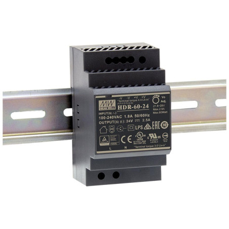 ALIMENTATION - 1 SORTIE - 60 W - 24 V 2.5 A - MONTAGE SUR RAIL DIN - P