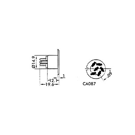 FICHE DIN FEMELLE 6 BROCHES, POUR CHASSIS