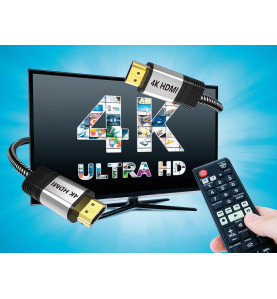 Câble HDMI 2.0 tressé en coton avec connecteur plaqué or - Vidéo 4K - 