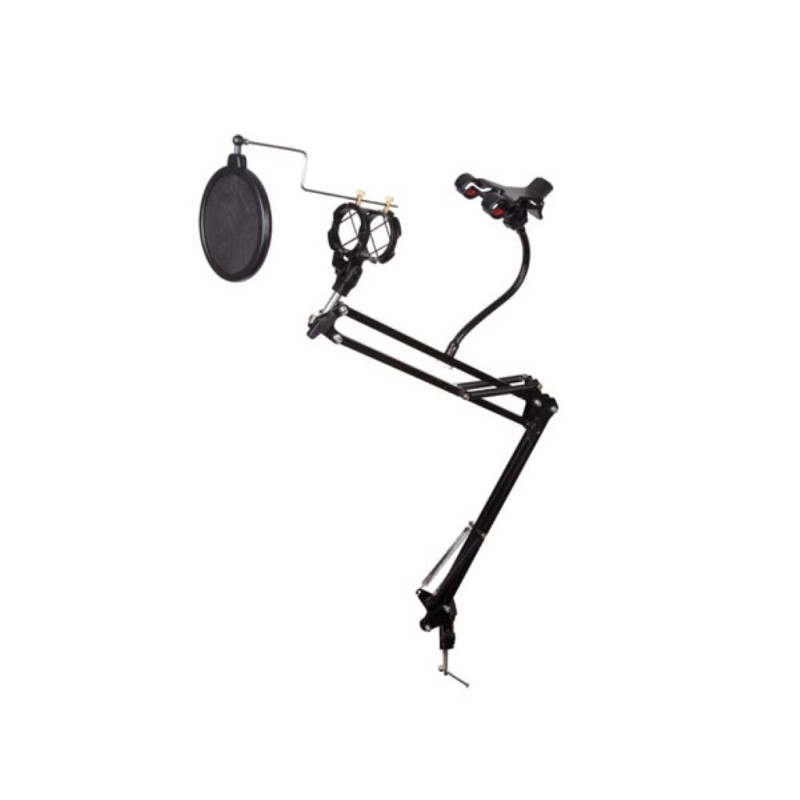 PIED DE TABLE POUR MICROPHONE AVEC SUPPORT POUR SMARTPHONE - RÉGLABLE