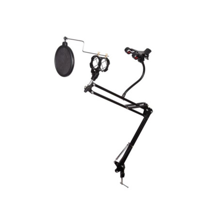 PIED DE TABLE POUR MICROPHONE AVEC SUPPORT POUR SMARTPHONE - RÉGLABLE 