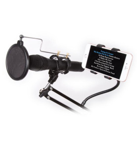PIED DE TABLE POUR MICROPHONE AVEC SUPPORT POUR SMARTPHONE - RÉGLABLE 