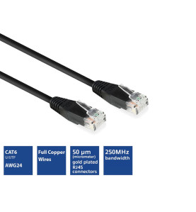 Câble réseau CAT6 U/UTP, CCA, 1m, noir - Velleman