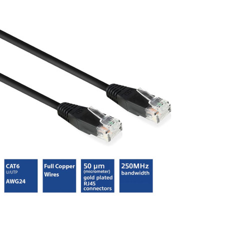 Câble réseau CAT6 U/UTP, CCA, 5m, noir - Velleman